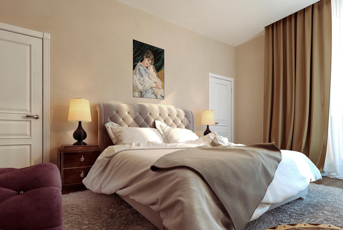 40"x32" Mother-Daughter Mosaic Wall Art – Custom Handmade Marble Tile Artwork, Family Portrait, Customization available