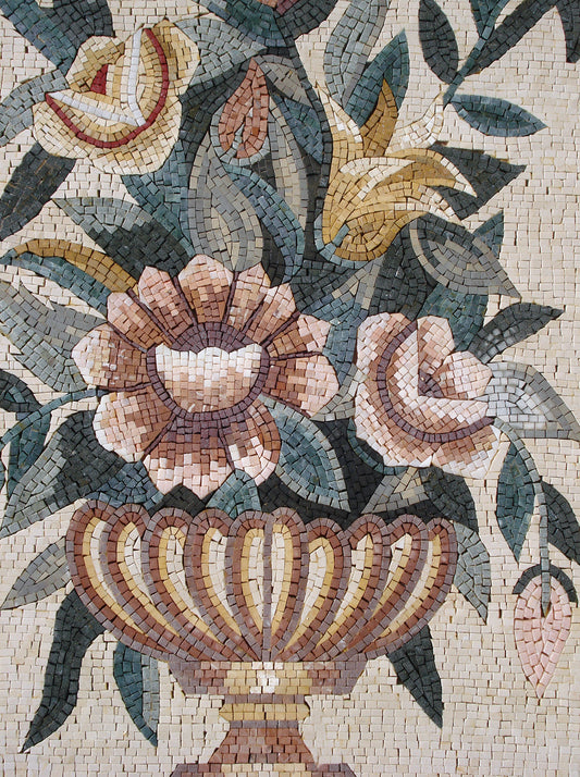 Handmade Marble Mosaic Flower Art: Rose Vase Wall Decor