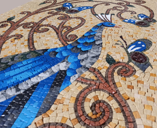 Handmade Peacock Mosaic Tile Art: Marble & Stone Wall Decor