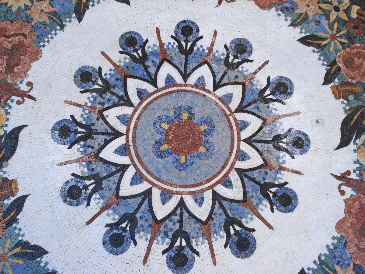 FL020 Flowers Medallion Pattern Handmade Marble Mosaic Tile