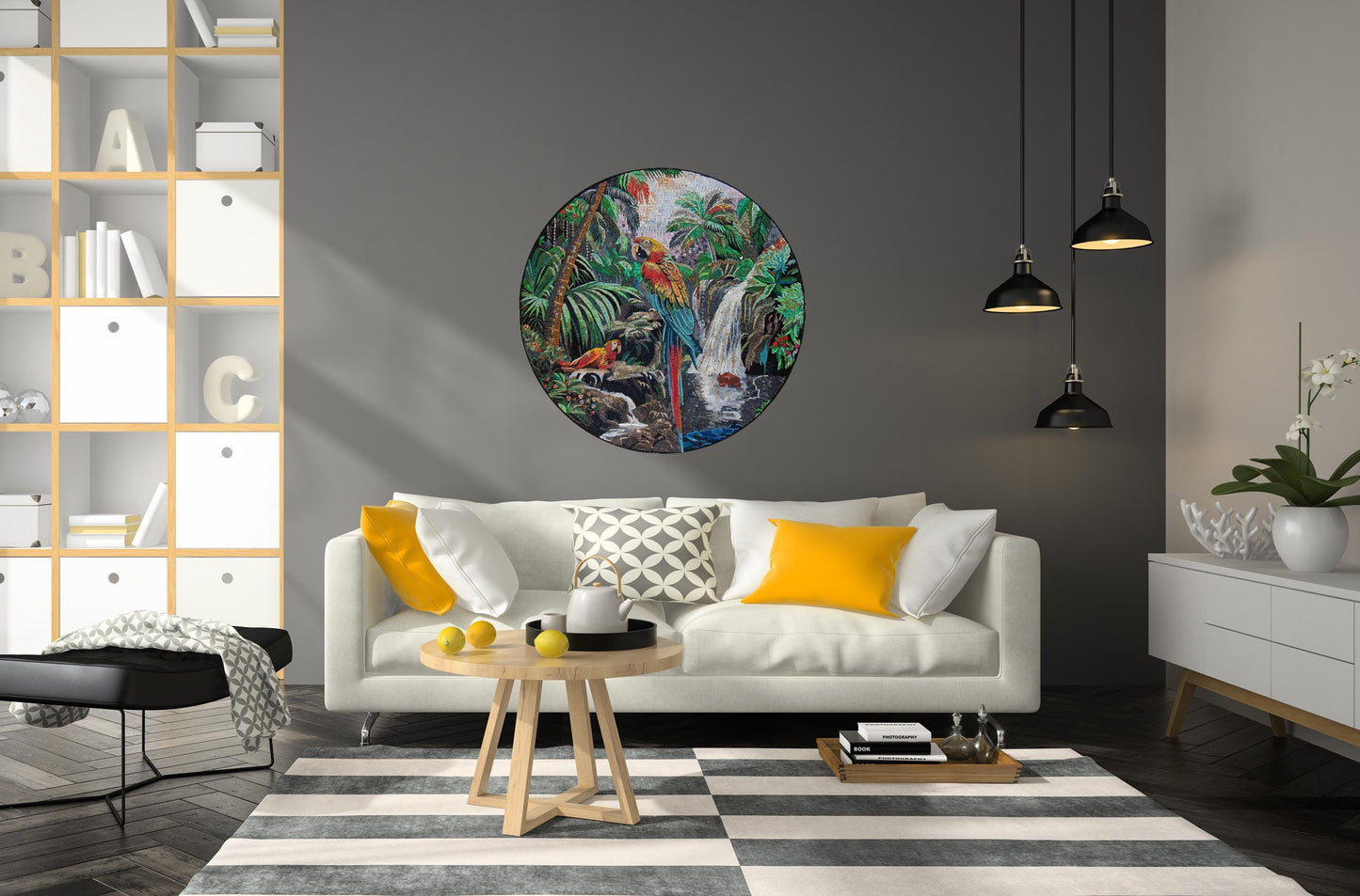 32" Parrot Mosaic Medallion – Tropical Bird Design, Nature-Inspired Home Decor, customization available