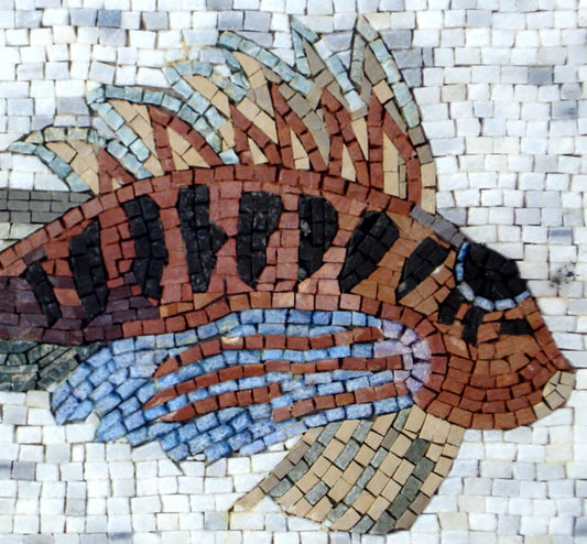 Handmade Fish Mosaic Tile Art: Stone Backsplash (16x12)