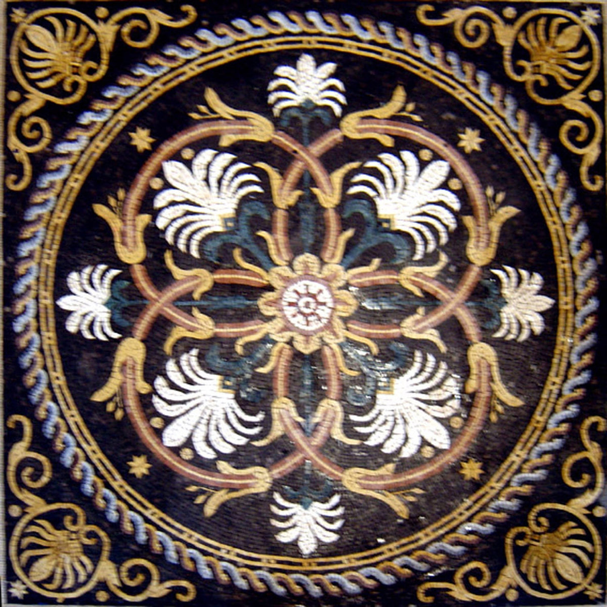 40" Geometric Floral Marble Mosaic Tile: Indoor/Outdoor Art