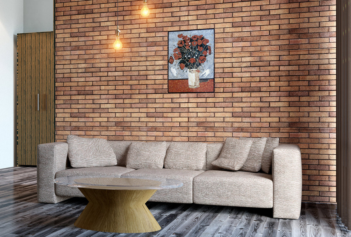 Handmade Marble Mosaic Art: Flower Vase Kitchen Backsplash Tile (36” x 24”)