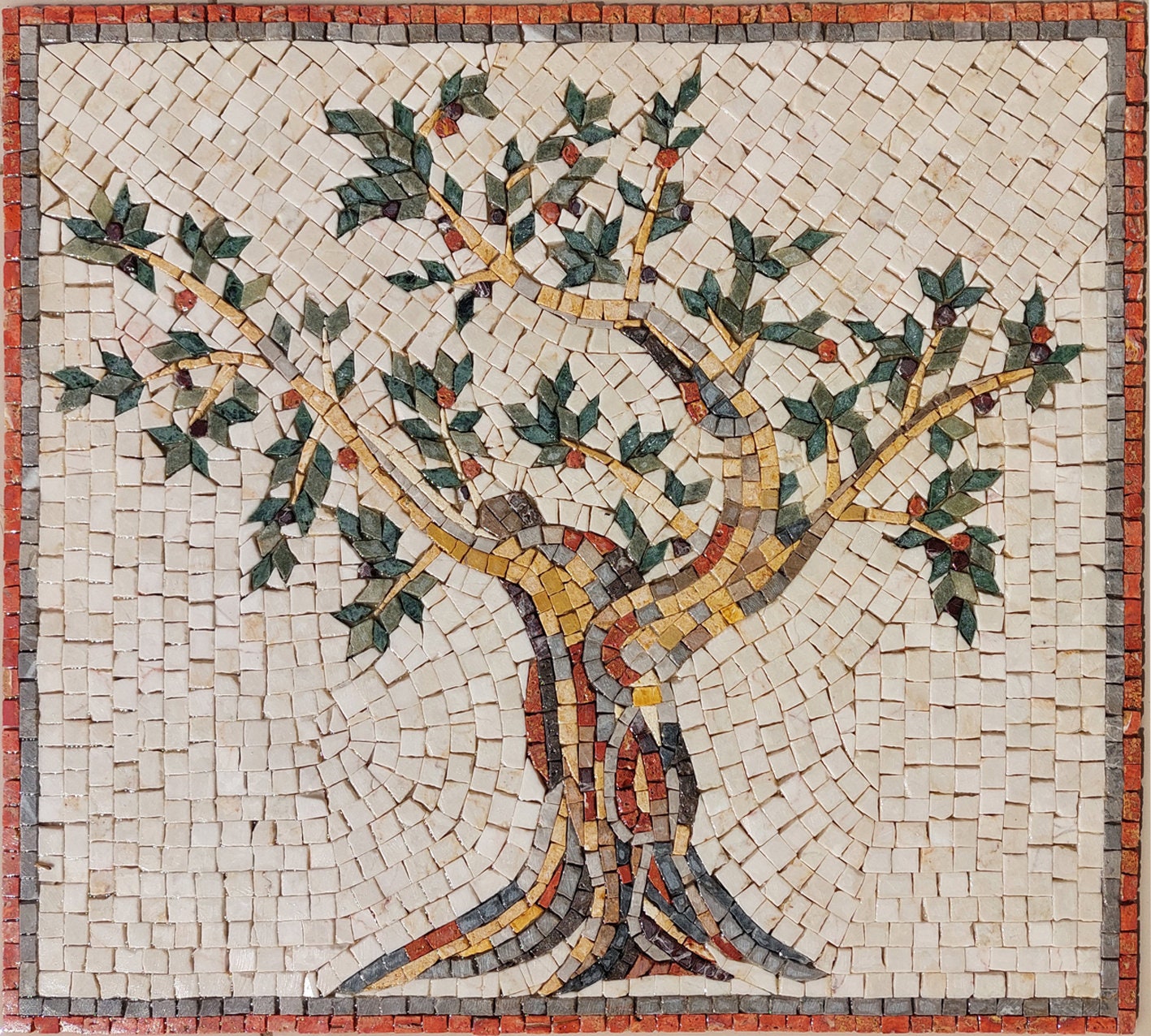 Olive Tree Backsplash Marble Mosaic Tiles. Customization. Handcrafted Roman Mosaics