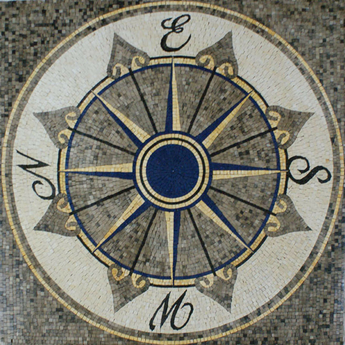 40" Compass Rose Mosaic Tile: Nautical Backsplash, Indoor/Outdoor Decor