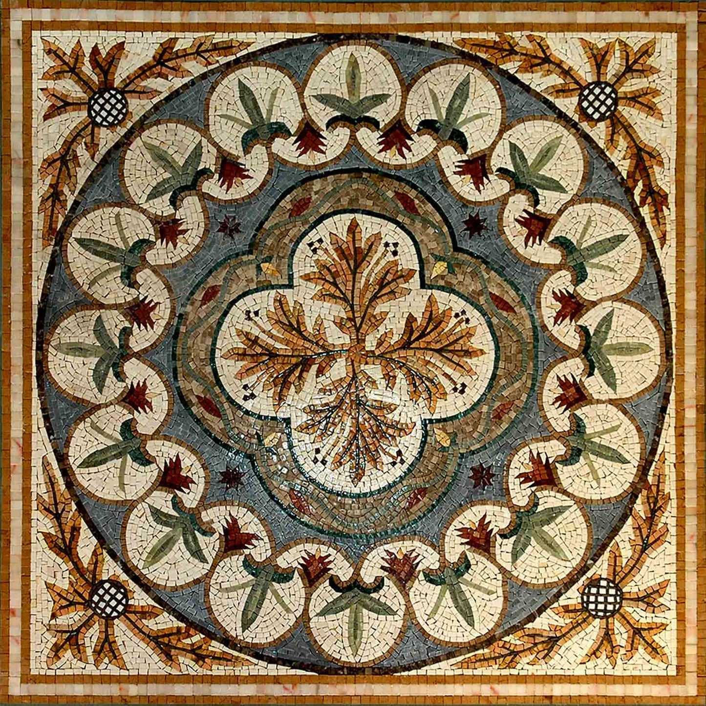 40" Medallion Mosaic Tile: Geometric Floral Marble, Indoor/Outdoor