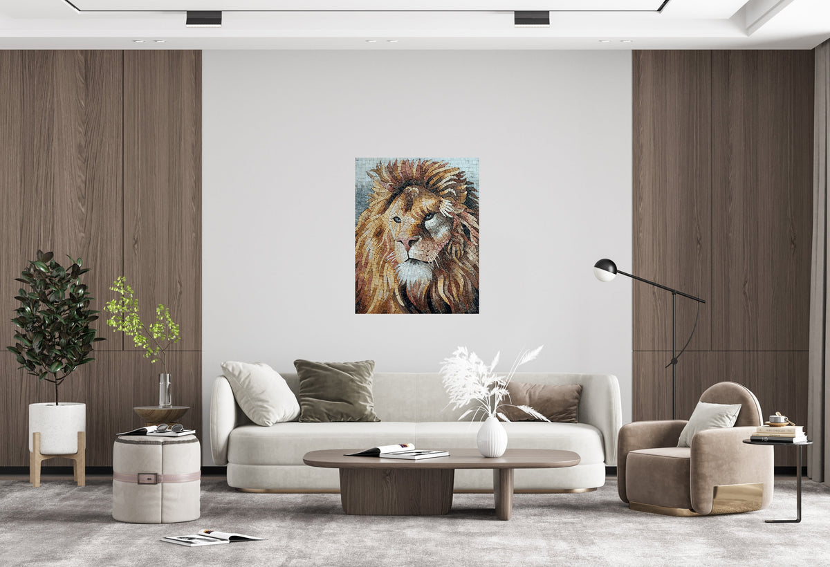 Handmade Lion Mosaic Tile Art: Wild Jungle Wall Decor
