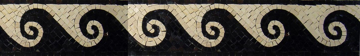 Waves Mosaic Border: Marble Tile Art, Interior Decor (6" x 40")