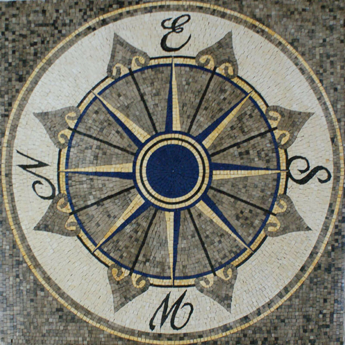 Handmade Compass Rose Mosaic Tile Art: Nautical Stone Backsplash (40x40")