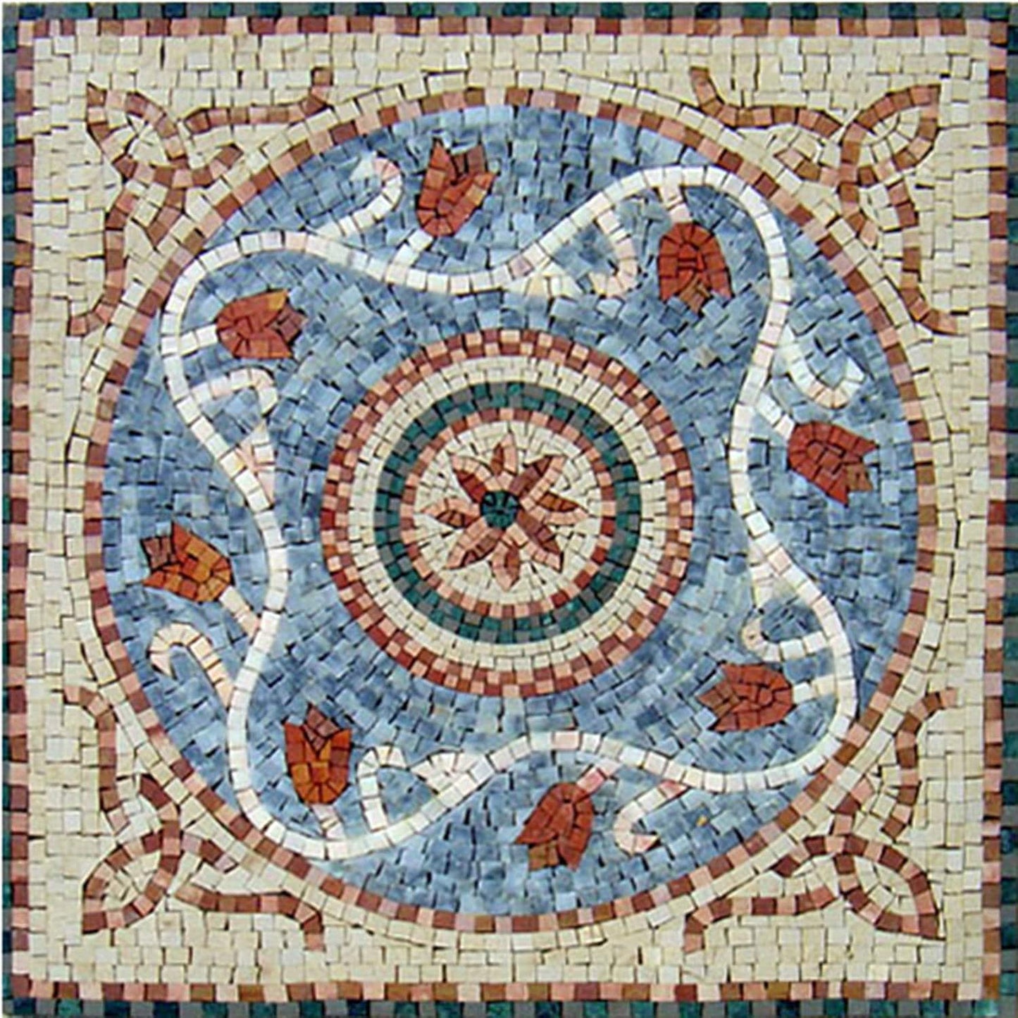 32" Geometric Marble Mosaic Tile: Square Medallion Mural