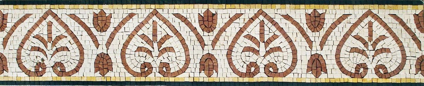 Botanical Floral Mosaic Border Tile: Geometric Marble Art (8"x40")