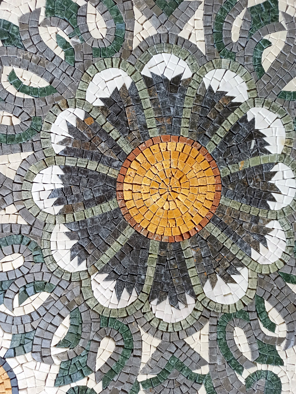 30" Geometric Floral Marble Mosaic Tile: Indoor/Outdoor Art