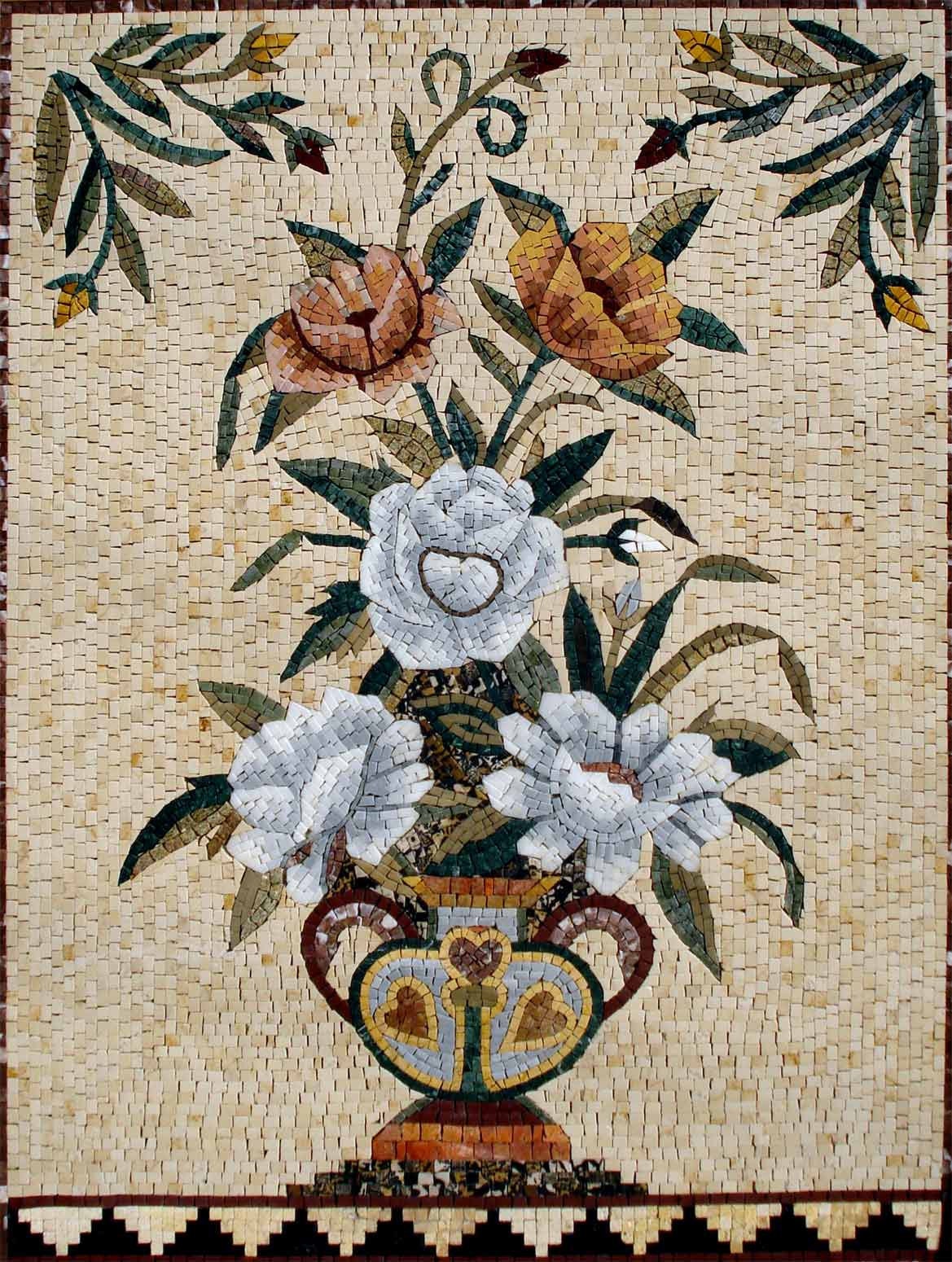 Handmade Marble Mosaic Wall Art: Floral Interior Design (40"x32")