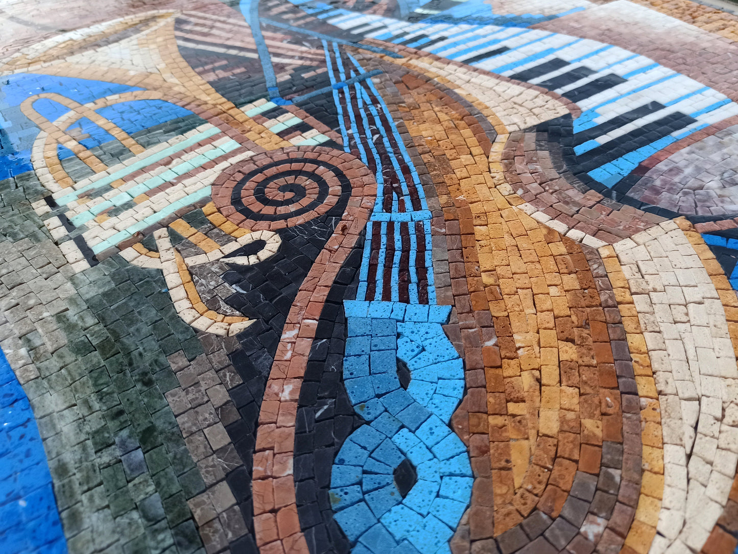 Handmade Music Instruments Mosaic Tile Backsplash: Marble Stone Wall Art (40” x 24")