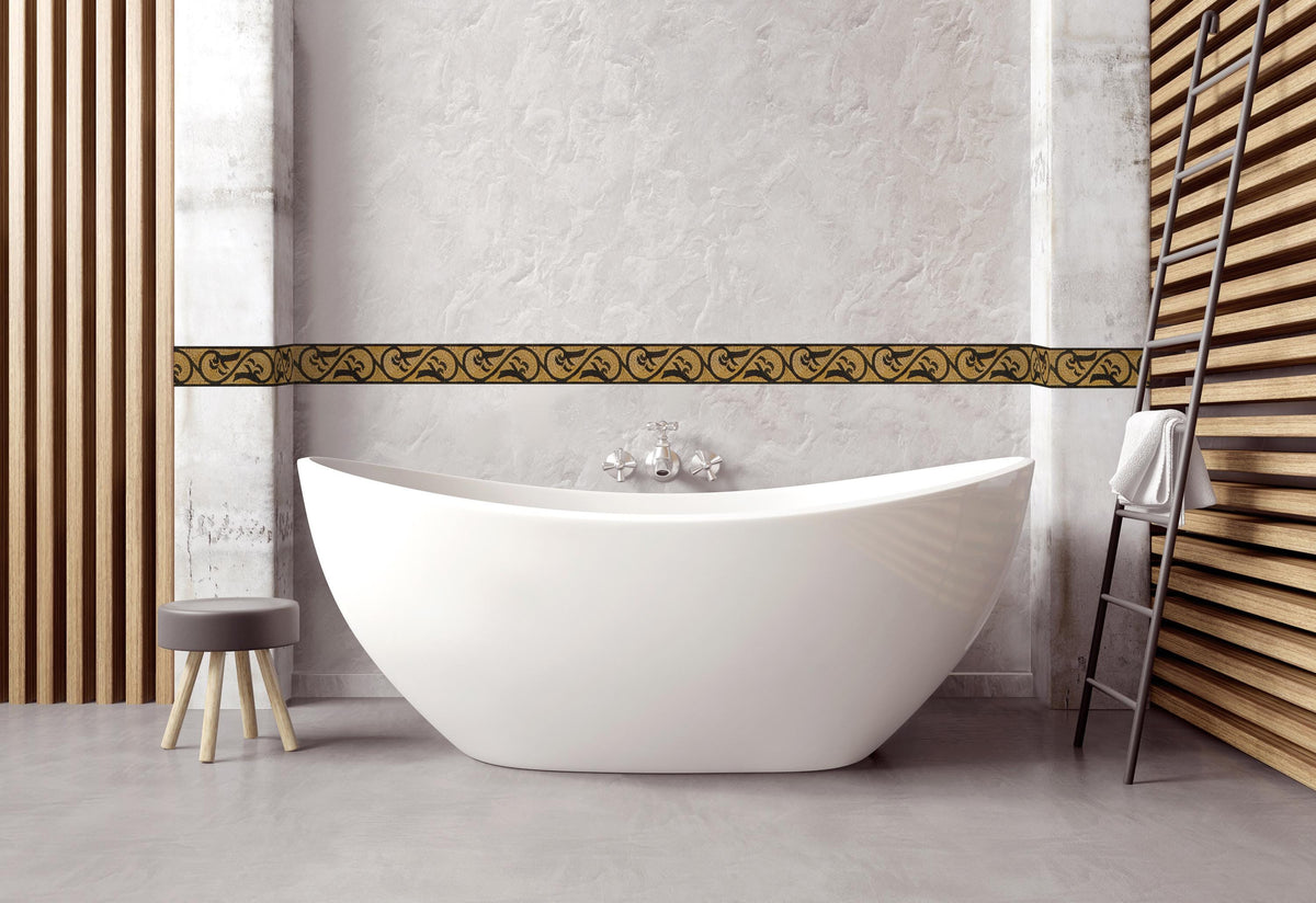 Black and Gold Swirl Mosaic Border: Marble Tile Trim, 6" x 40"