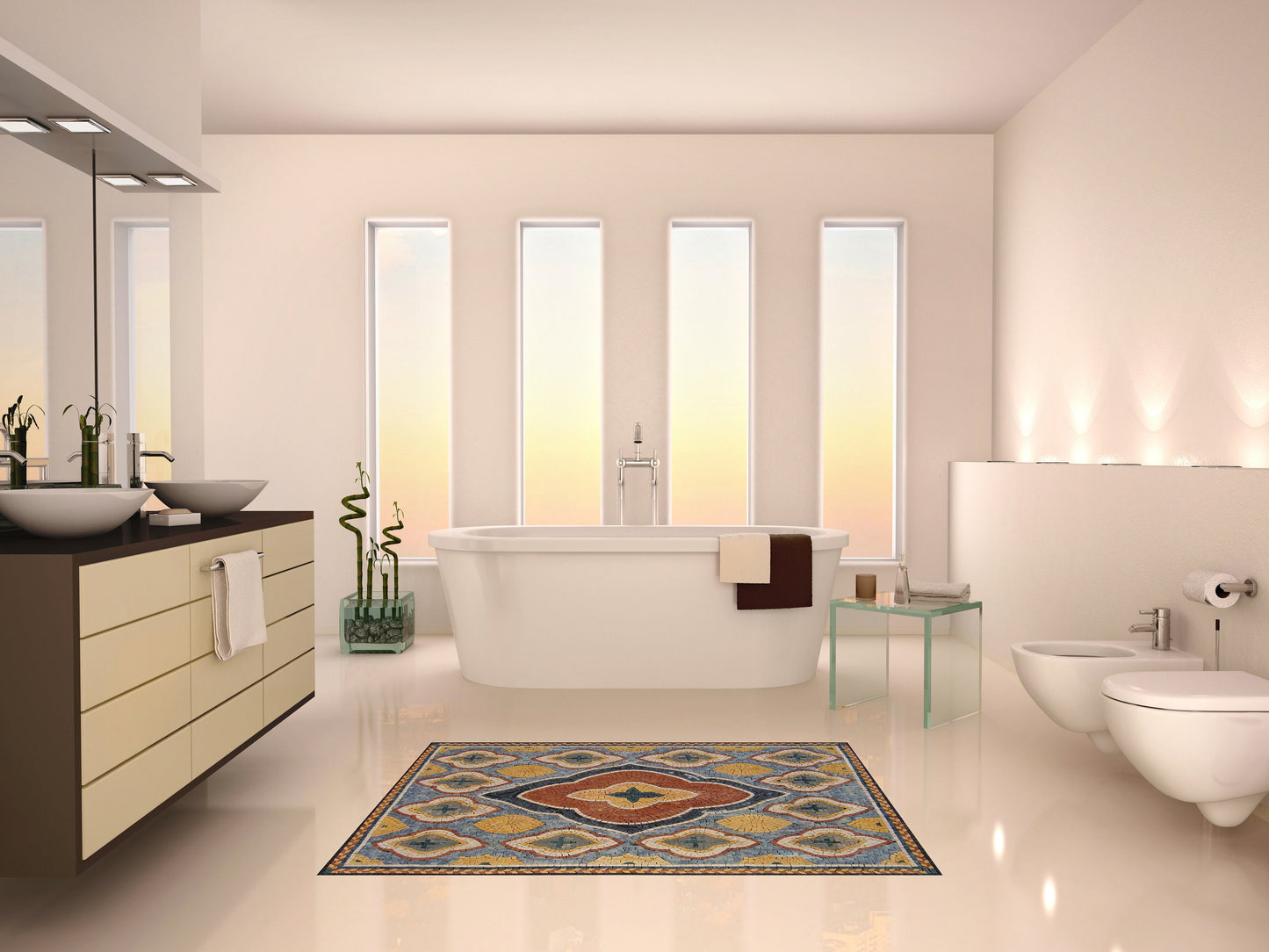 Handmade Marble Stone Rug: Mosaic Art Floor Covering (40” x 28")