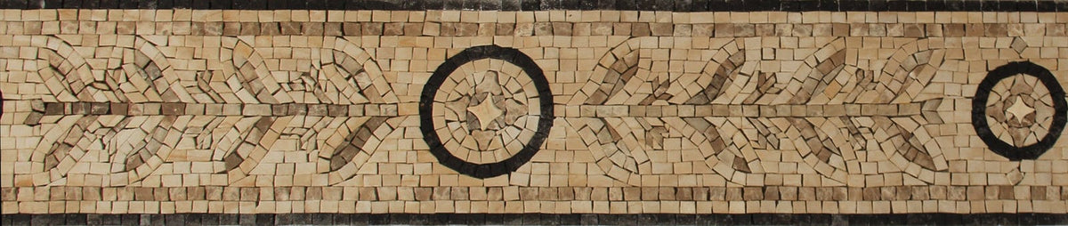 Botanical Mosaic Border Tile: Marble Wall Art (40x8”)