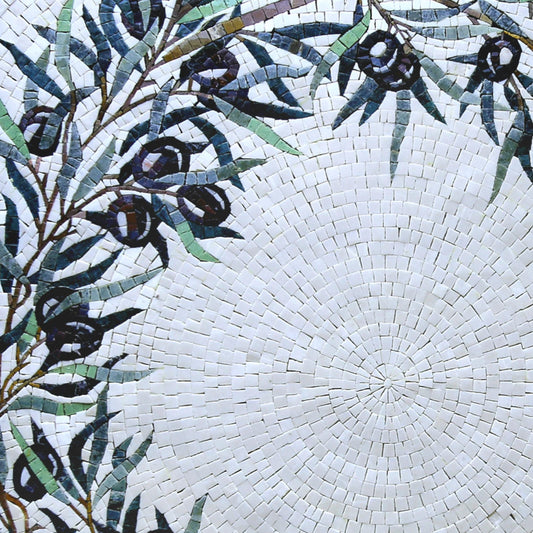 Custom Round Berry & Leaf Mosaic Wall Art – Handmade Marble Tile Medallion,Customization available