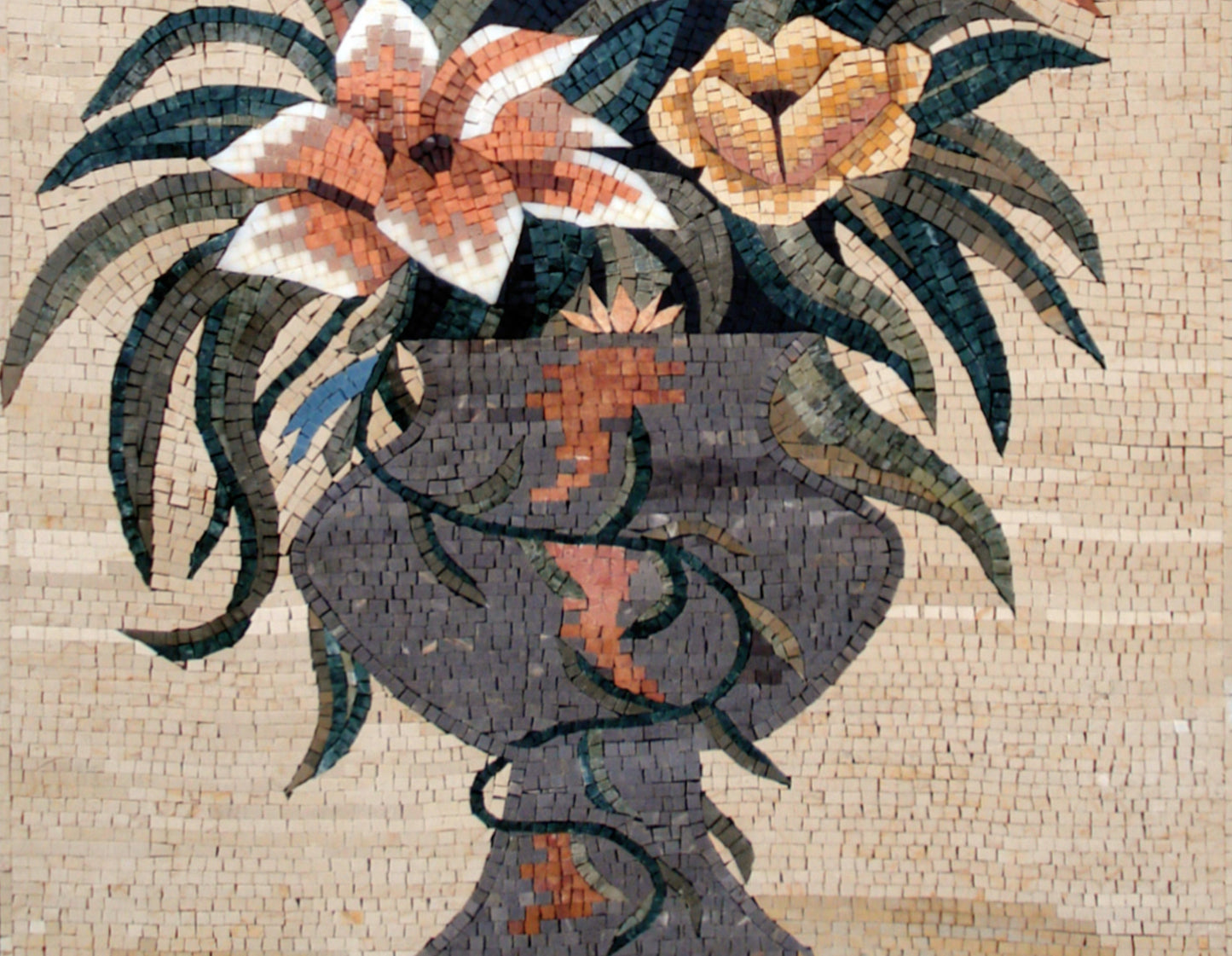 Handmade Marble Mosaic Art: Floral Bouquet in Vase