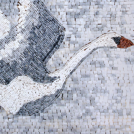 Handmade Marble Mosaic Tile Art: Swans in Flight Wall Decor