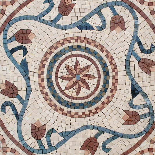 24” MEDALLION MOSAIC TILES | Geometrical Pattern Botanical Floral Tiles For Living Room | Tiles For Interior And Outdoor Entry And Walls