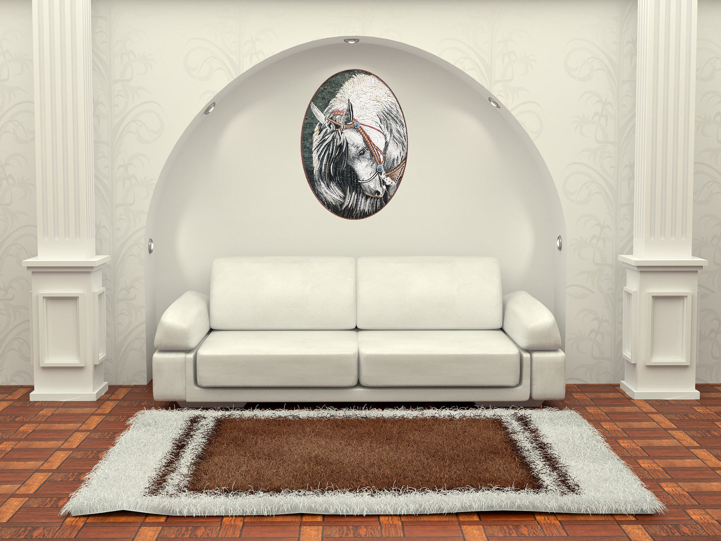 Handmade Horse Mosaic Tile Art: Marble Stone Mural (32” x 24”)