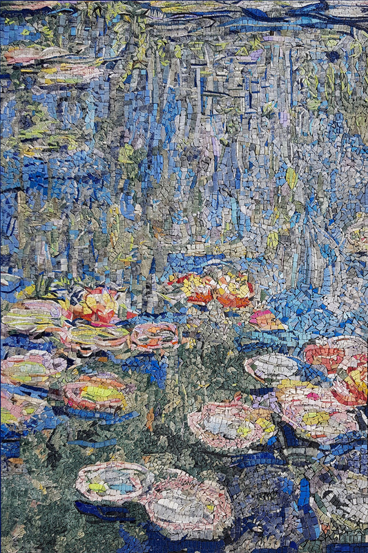 Monet's Water Lilies Mosaic Art: Handmade Marble Tile Reproduction
