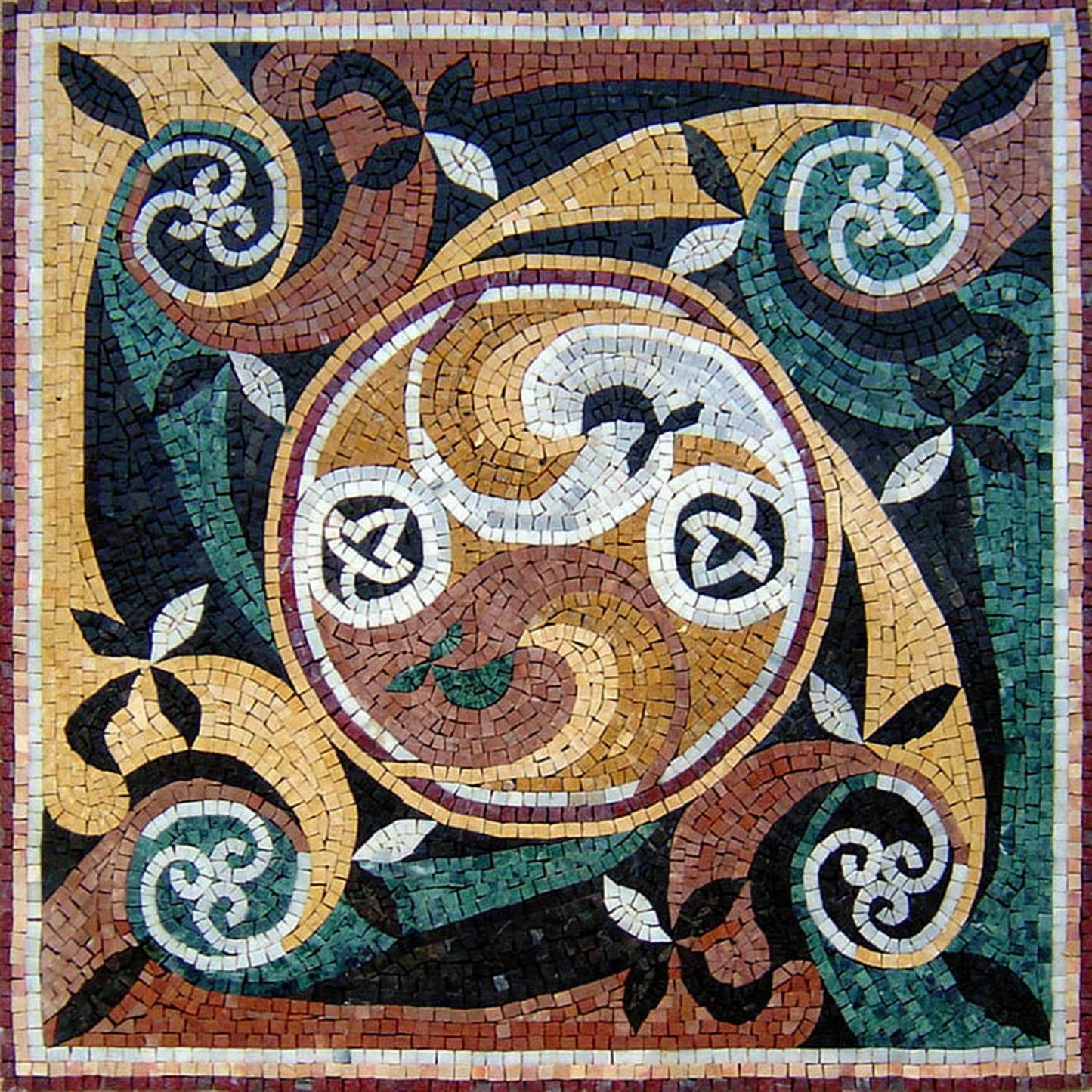 32" Geometric Floral Marble Mosaic Tile: Indoor/Outdoor Art