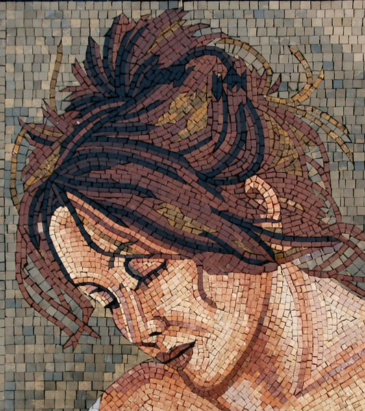 Handmade Marble Mosaic Tile: Elegant Woman Portrait Mural