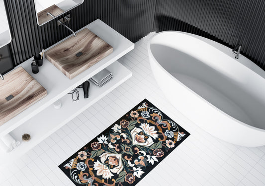 Square Marble Stone Rug: Handmade Floral Mosaic, 64"x40"