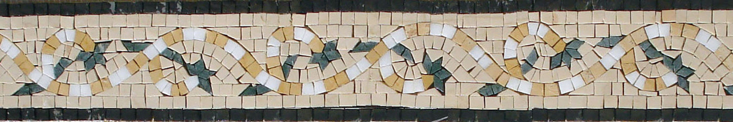 Botanical Mosaic Border: Marble Tile Art, 4" x 40"