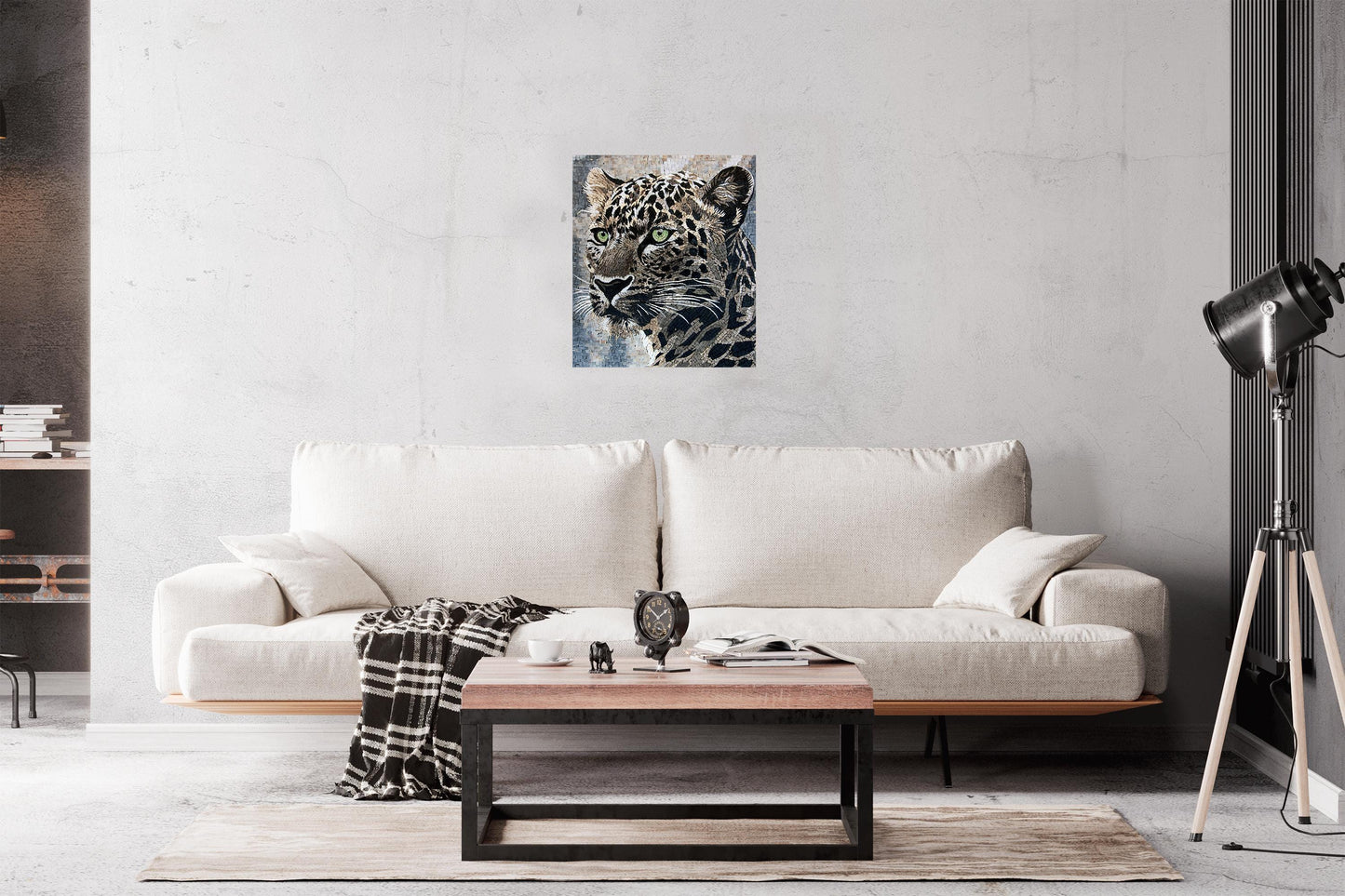 Handmade Cheetah Marble Mosaic Wall Art: Wild Cat Mural Decor