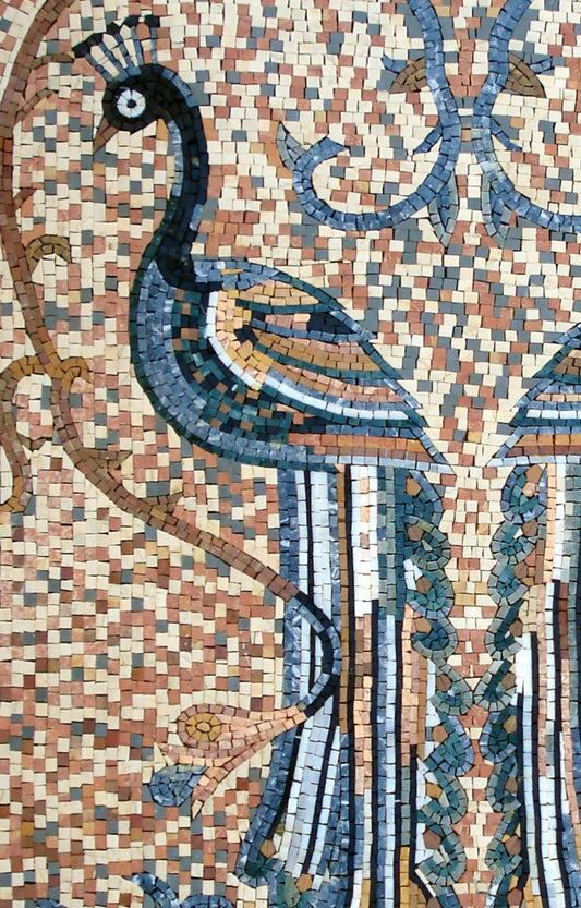 Handmade Peacock Mosaic Backsplash: Marble Tile Wall Art (52” x 34")