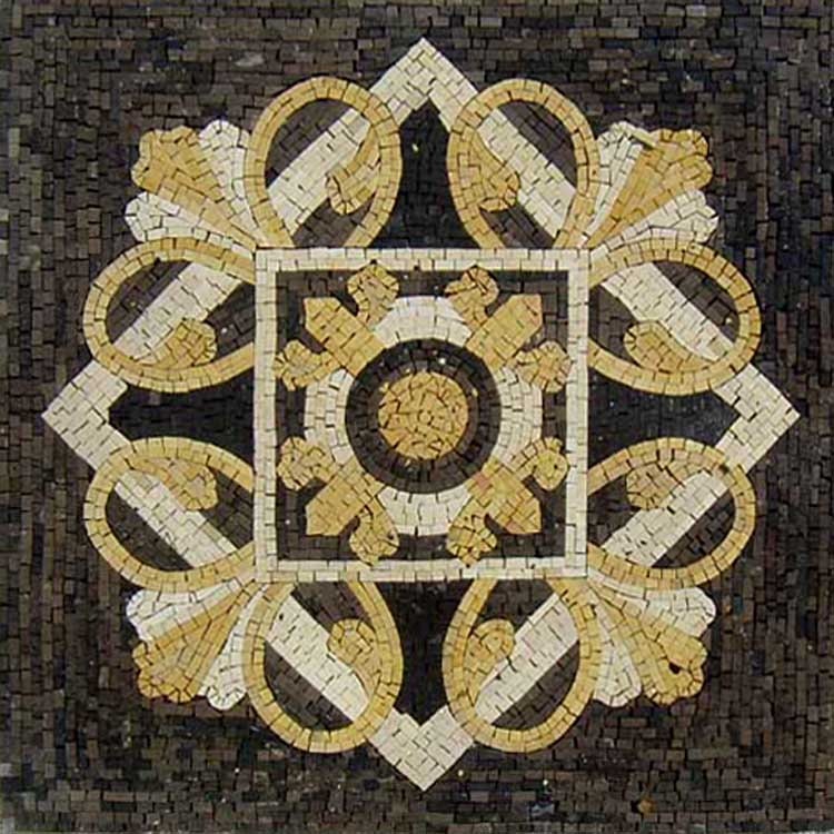 40" Geometric Floral Marble Mosaic Tile: Indoor/Outdoor Art