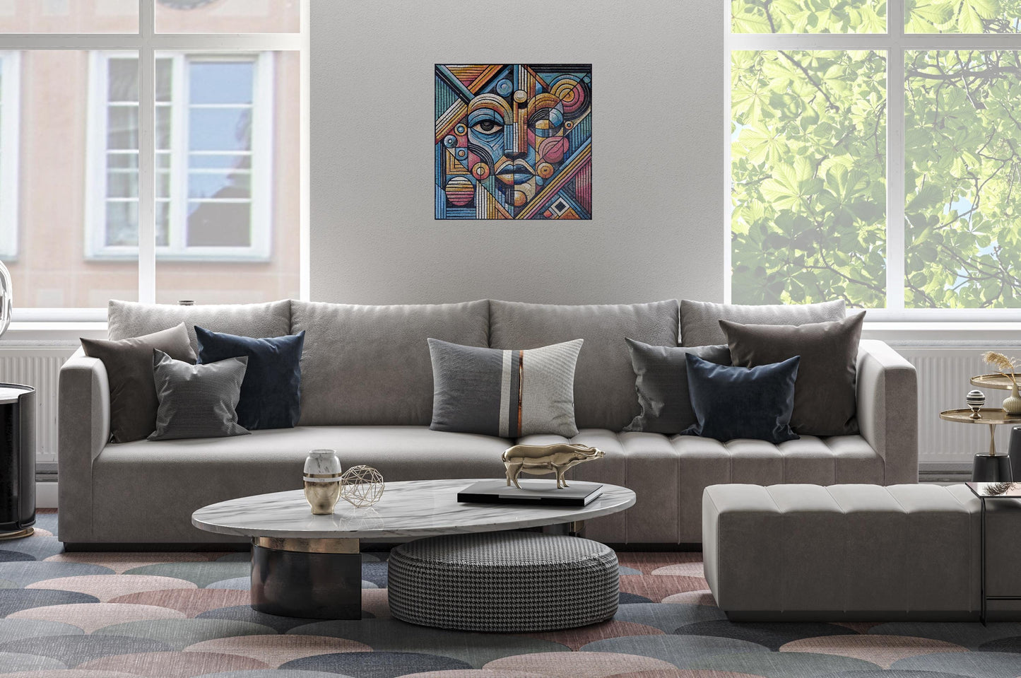 Geometric Portrait Mosaic Wall Art – Handmade Marble Tile Décor - Customization available