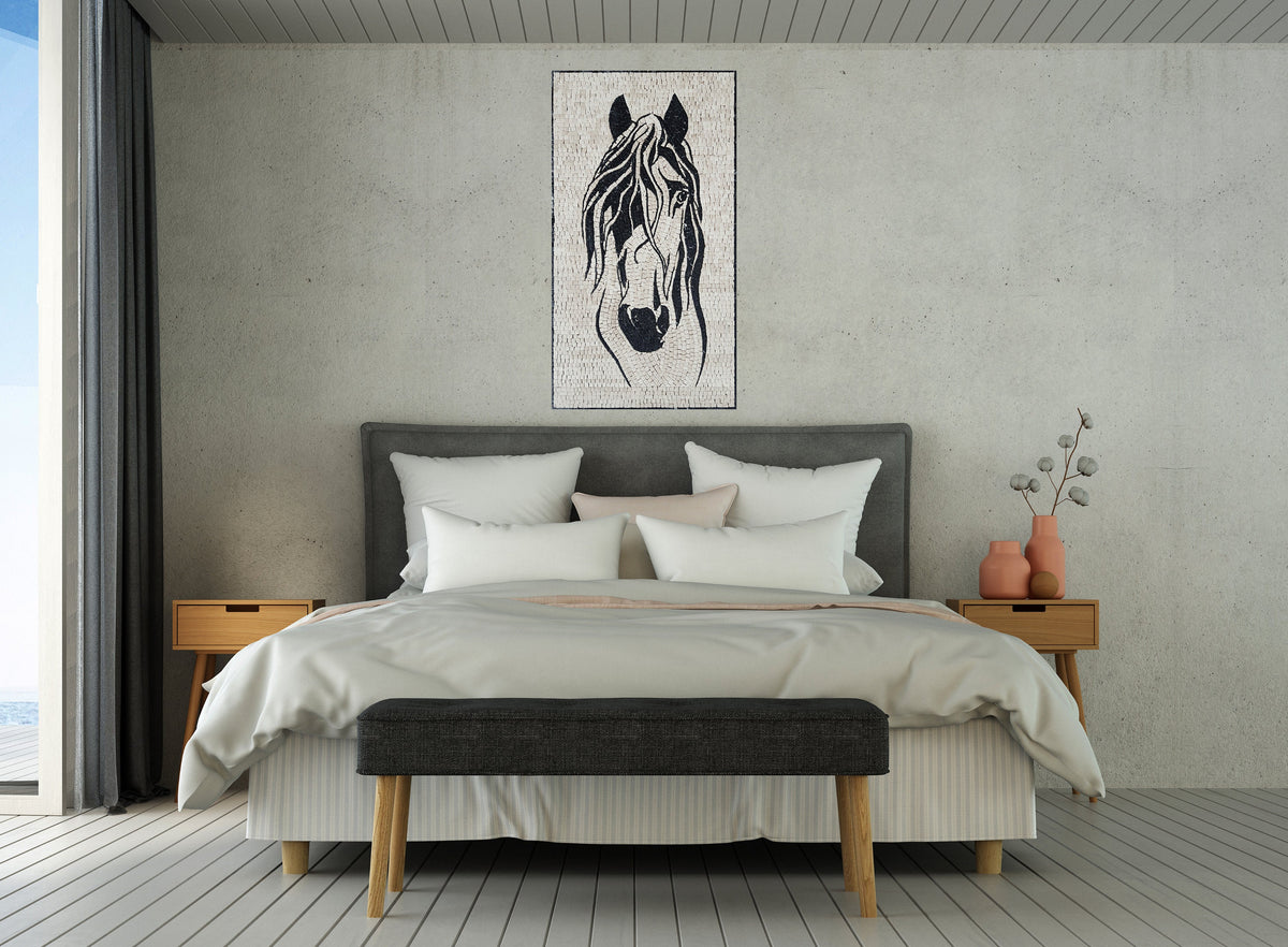 Handmade Horse Sketch Marble Mosaic Tile Mural