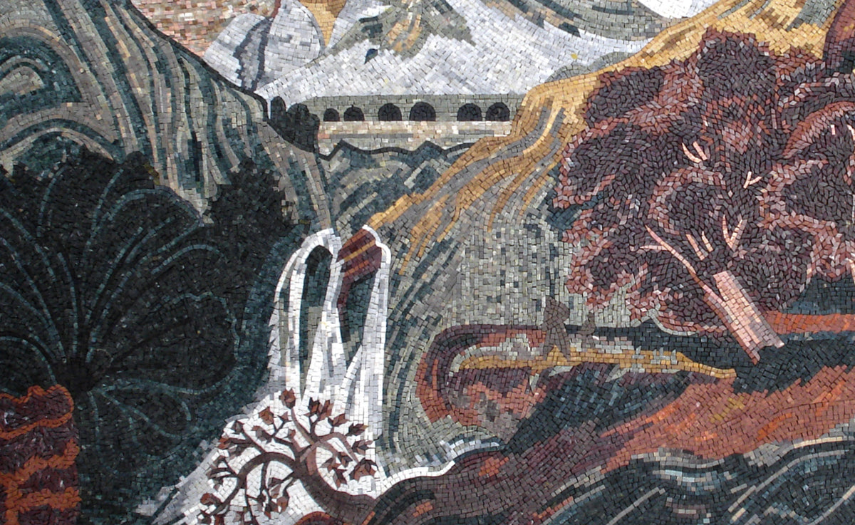 Handmade Marble Mosaic Tile: Mountain Waterfall Scenery