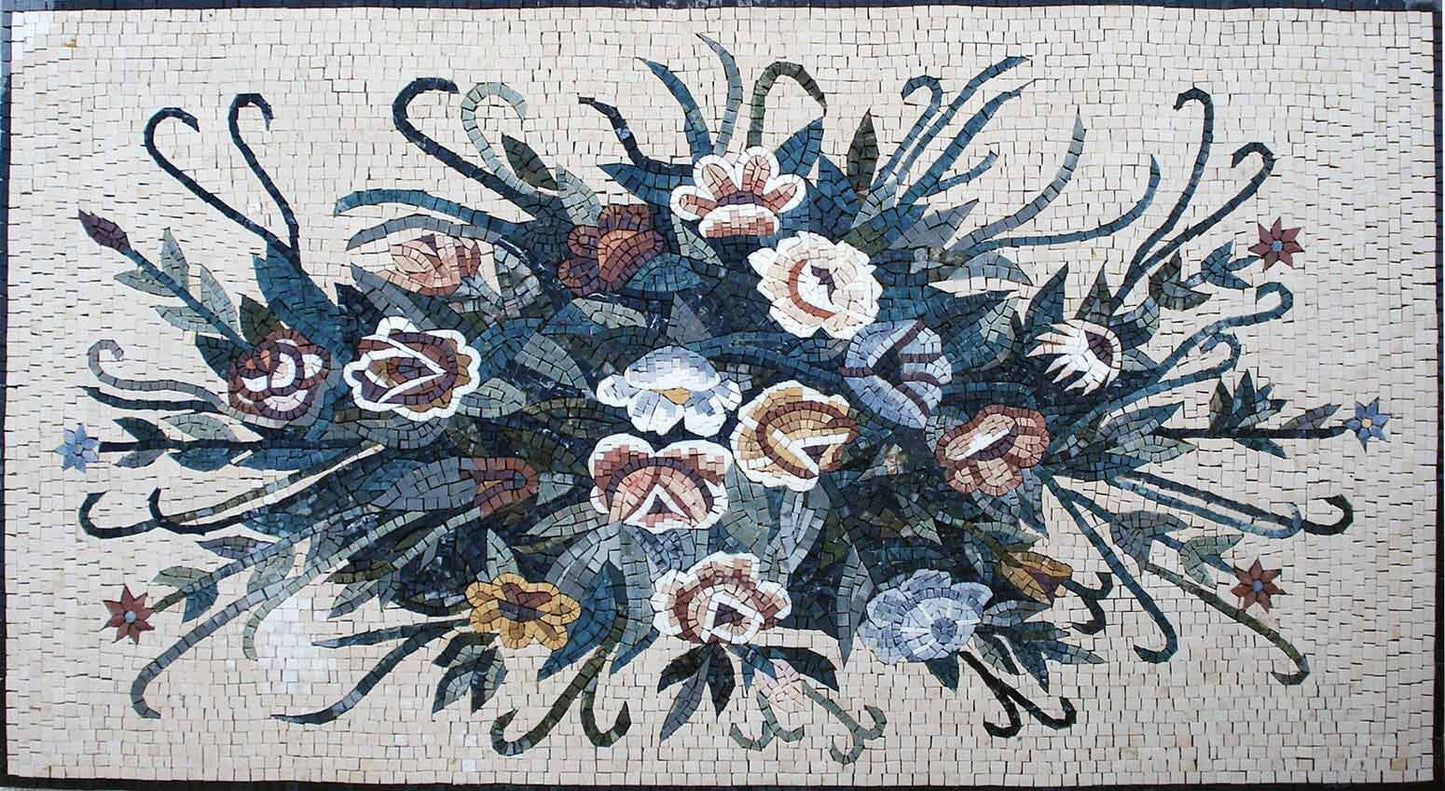 Handmade Marble Mosaic Rose Art: Floral Wall Decor (52” x28”)