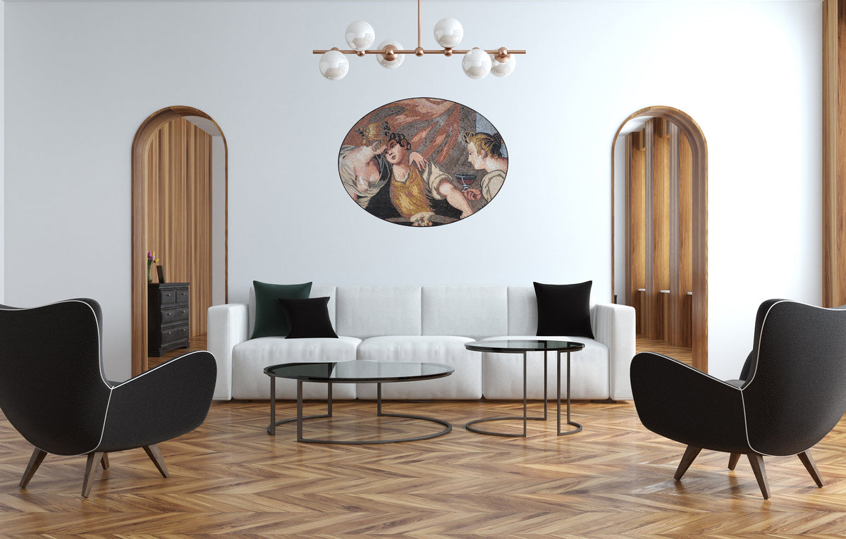 Handmade Feast Day Marble Mosaic Tile Mural: Indoor/Outdoor Art (52” x 32")