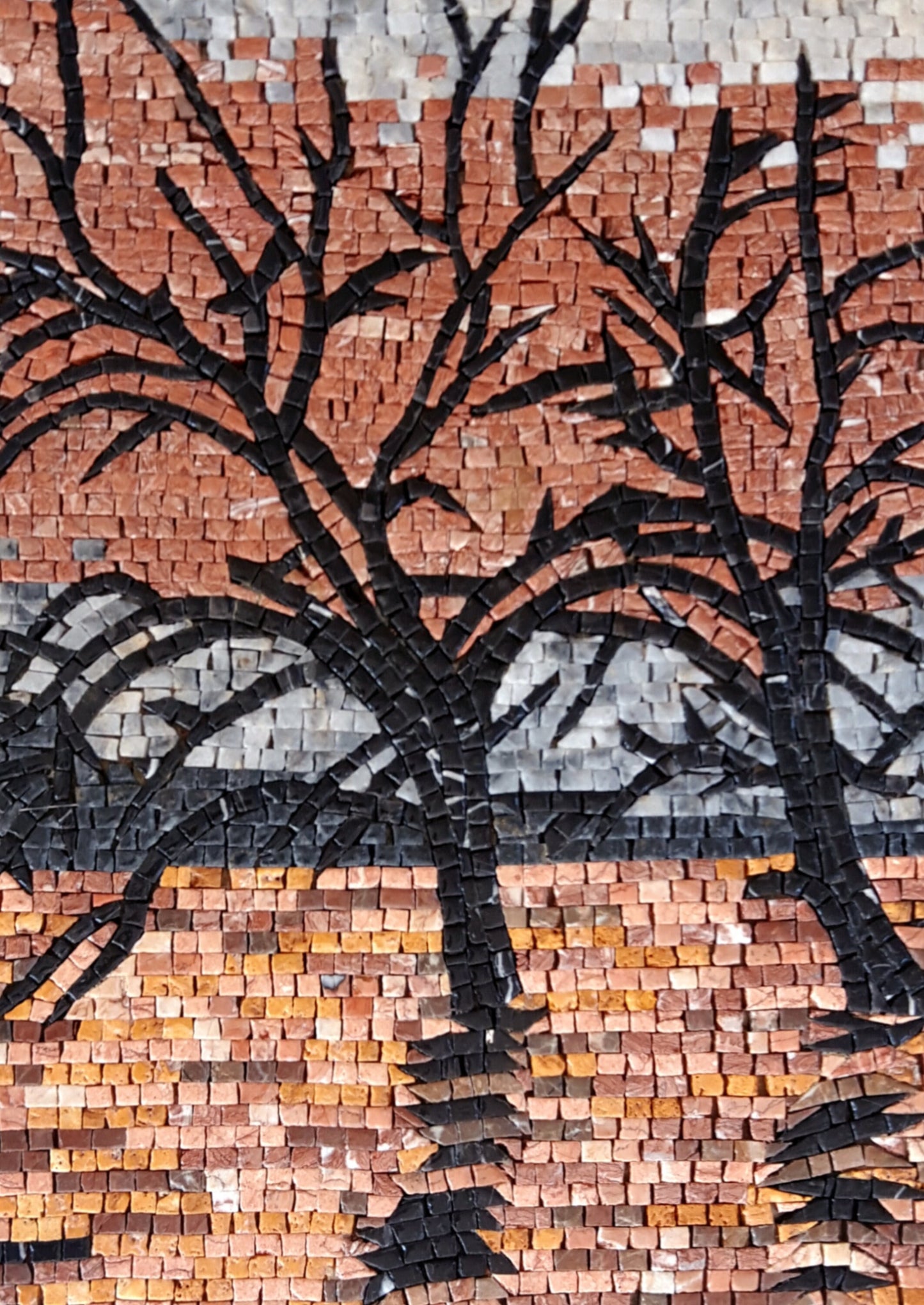 Handmade Marble Mosaic Tile Art: Trees in Water, Classic Wall Decor (36” x 24”)