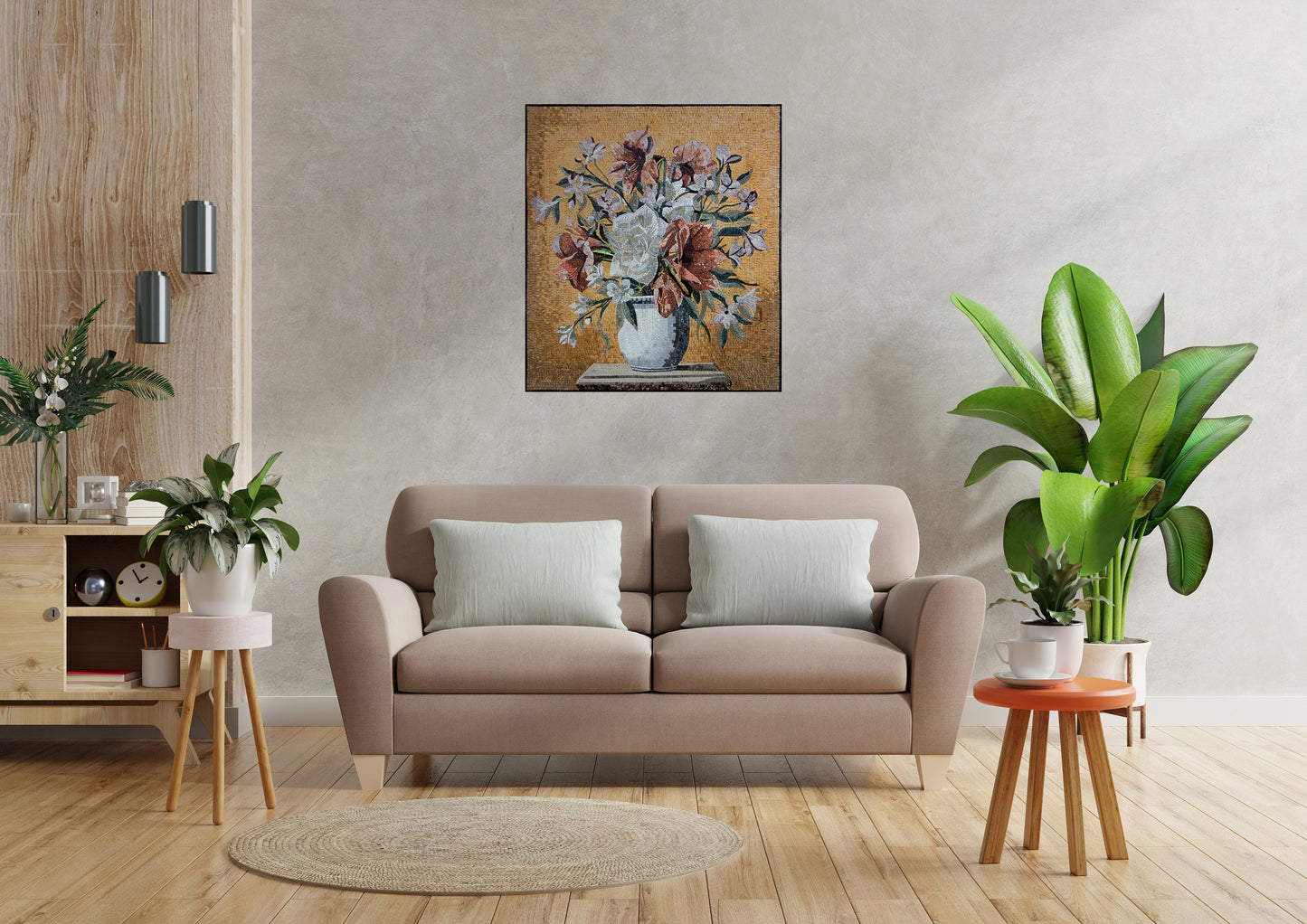 COLORFUL FLOWER ART- Handmade Flowers Vase Bouquet Mosaic Wall Artwork