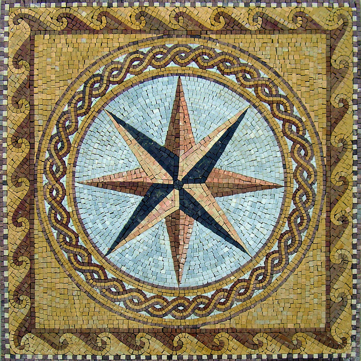 40" Compass Rose Mosaic Tile Backsplash: Nautical Home Decor