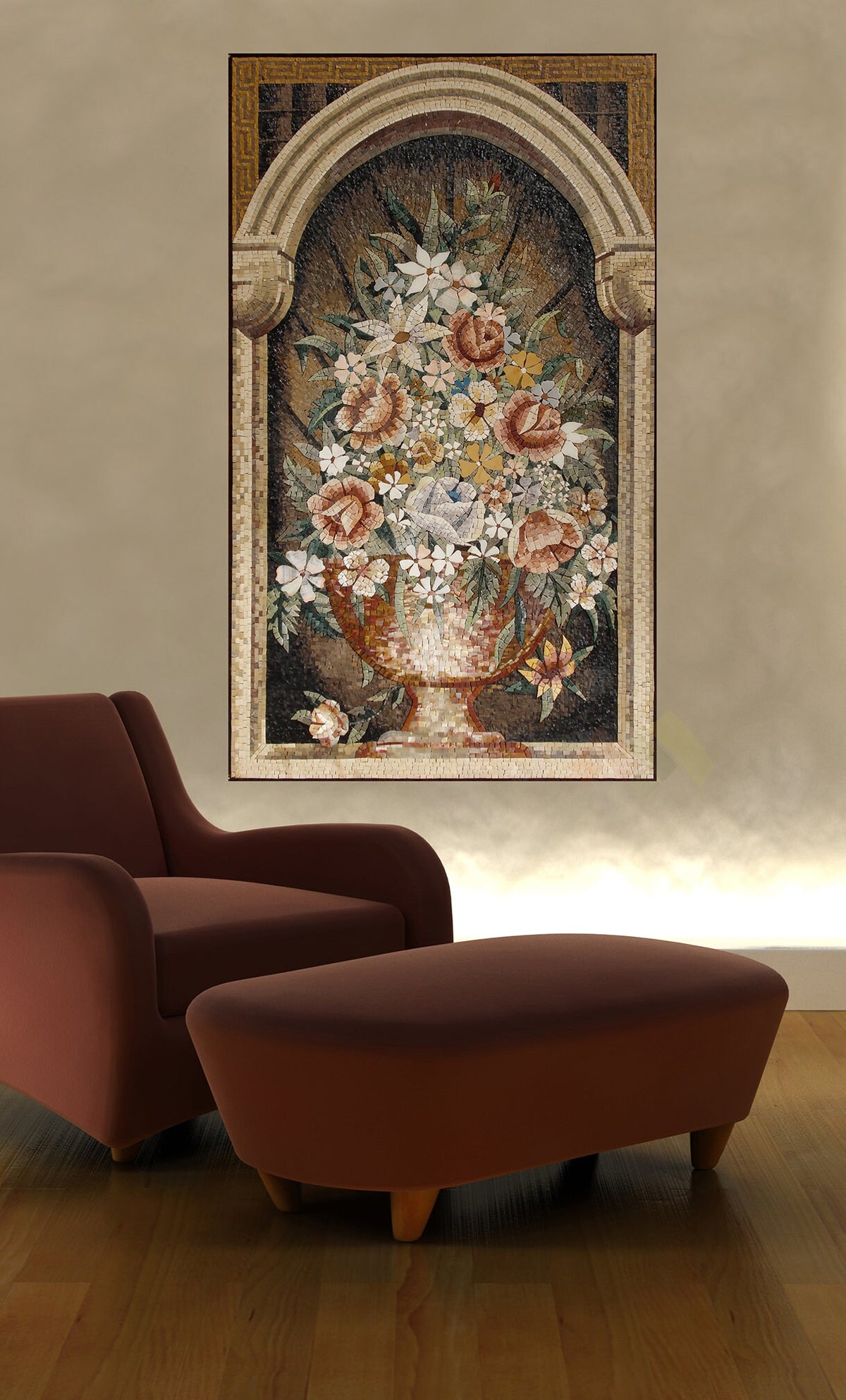 Handmade Flowers Vase Marble Mosaic Wall Art: Home Decor (60” x 36”)