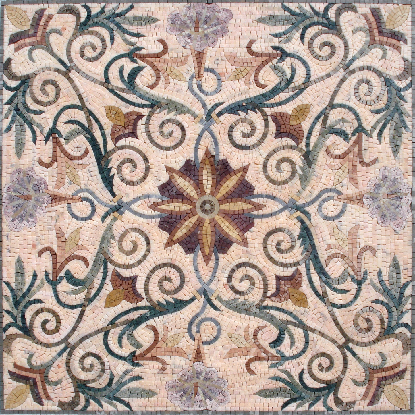 Floral Mosaic Tile: 40" Square Marble Inlay Backsplash