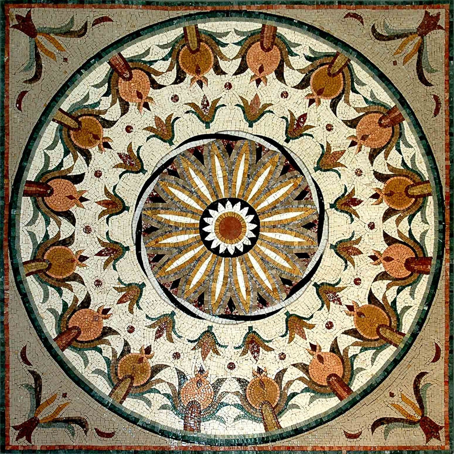 40" Medallion Mosaic Tile: Geometric Marble Mural
