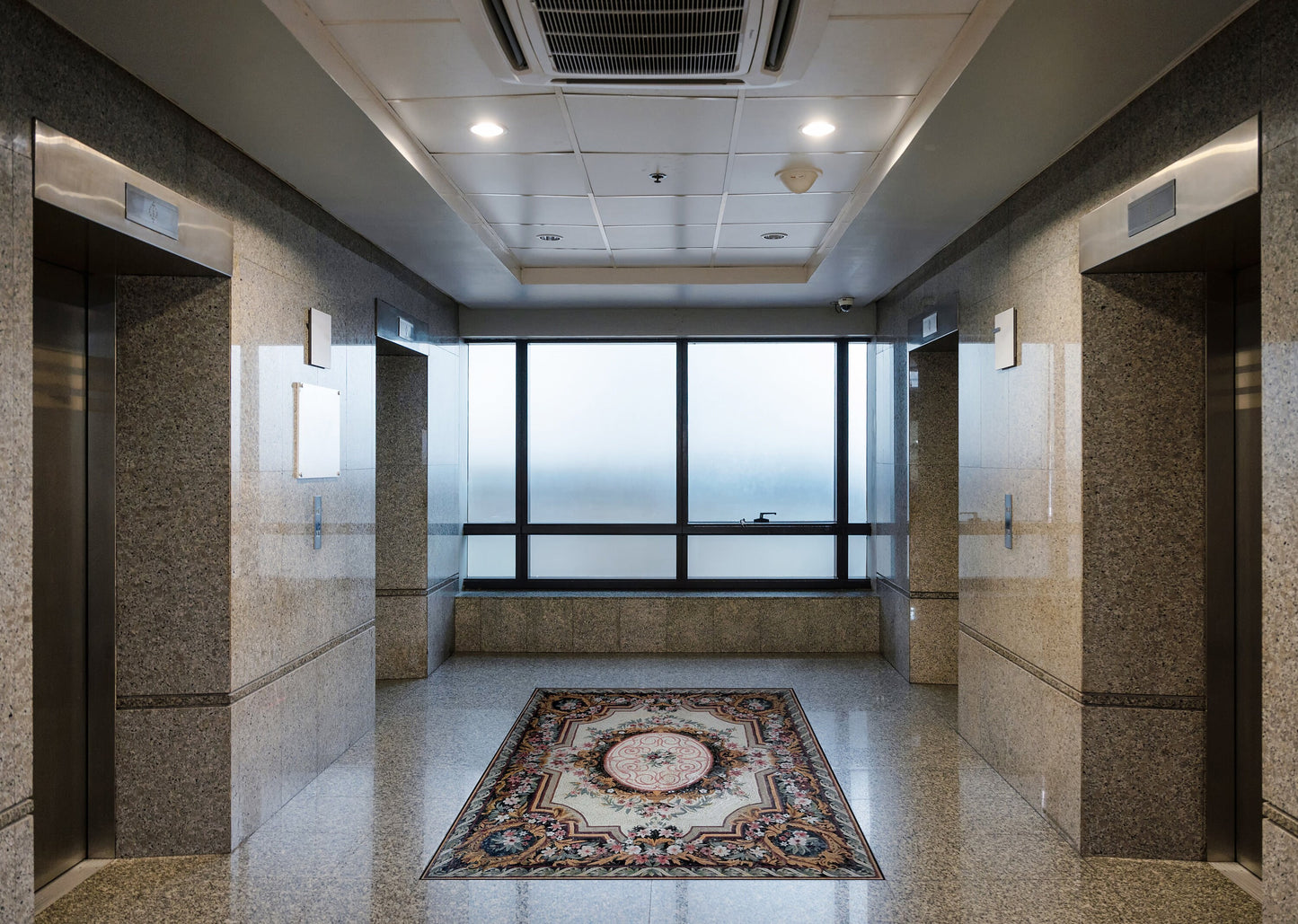 Large Floral Marble Mosaic Rug: Handmade Stone Carpet (104” x 80")
