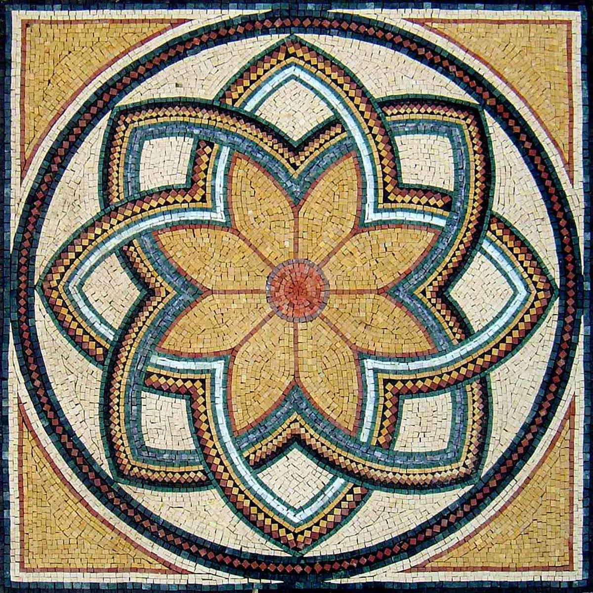40" Geometric Floral Marble Mosaic Tile: Indoor/Outdoor Art
