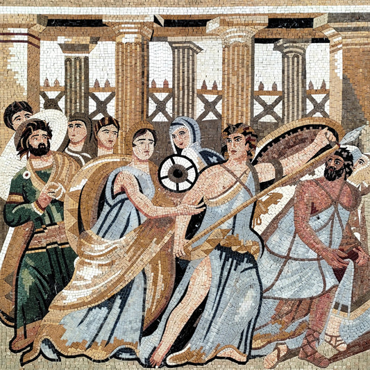 Handmade Roman Emperor Mosaic Tile Mural: Ancient Art Reproduction