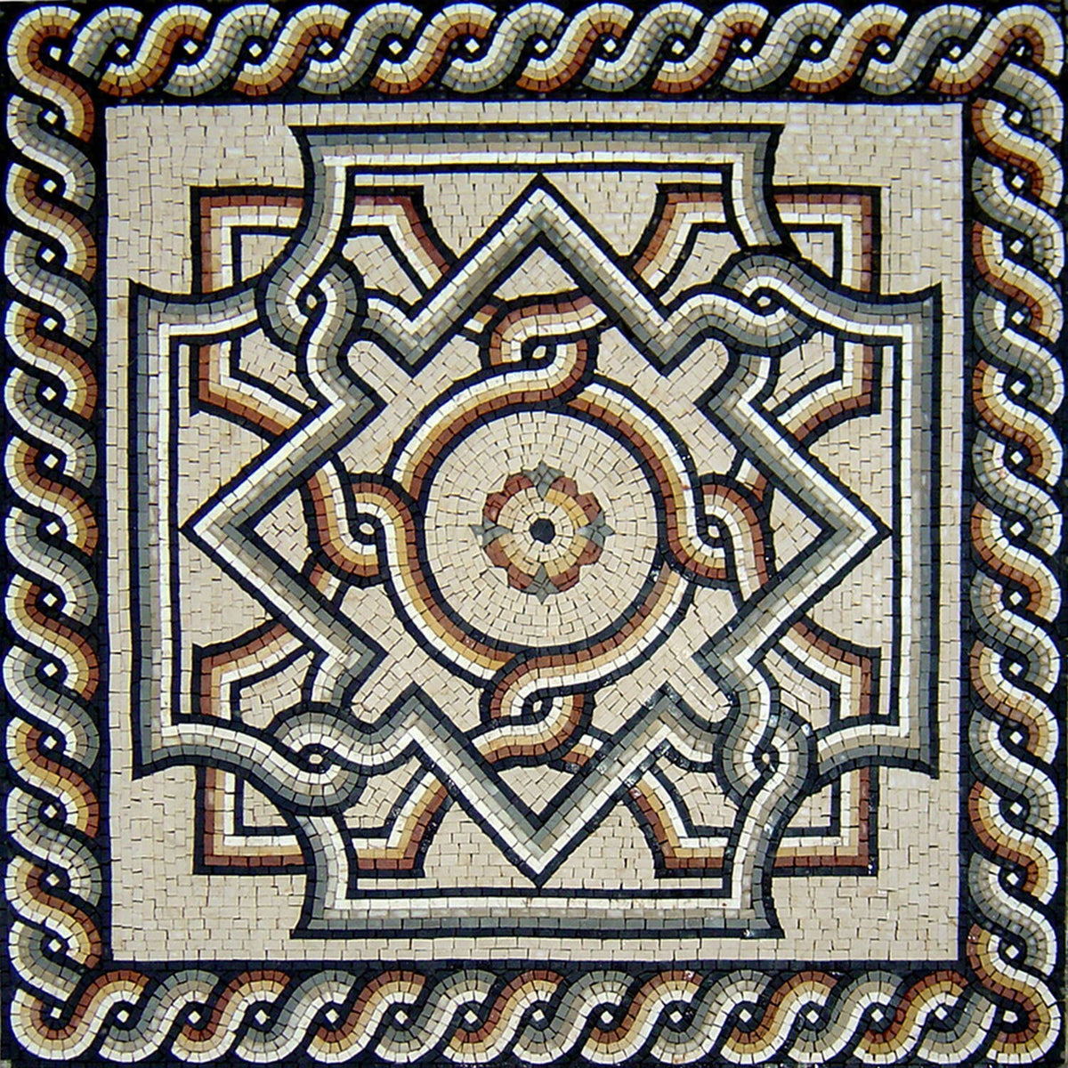 Geometric Marble Mosaic Floor Tile: 40" Inlay Art